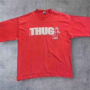 RP55 Vintage Y2K THUG Definition Streetwear Red Cotton T-Shirt Men's Size 2XL